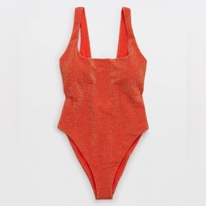 Aerie Babe Watch Orange Iridescent Sparkle One Piece Swimsuit Small